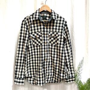 J. Crew Gingham Check Black White Heavyweight Flannel Shirt Jacket Size Medium